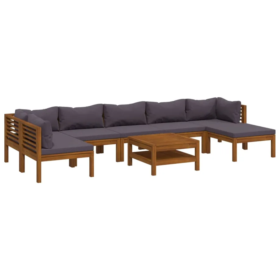 Salon de jardin 8 pcs avec coussin Bois d'acacia solide - 2