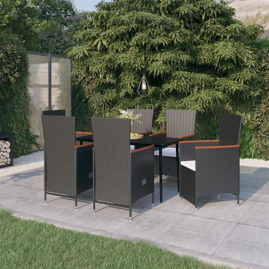 Ensemble à manger de jardin avec coussins 7 pcs Noir