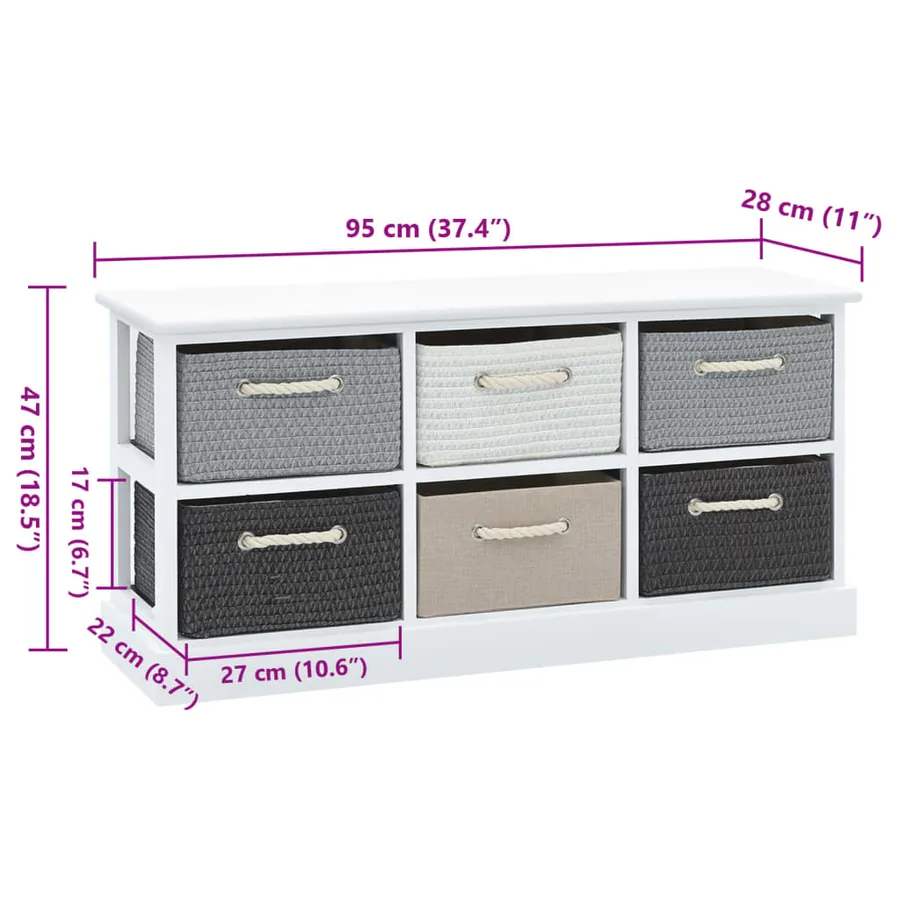 Banc de rangement 6 tiroirs Bois - 8