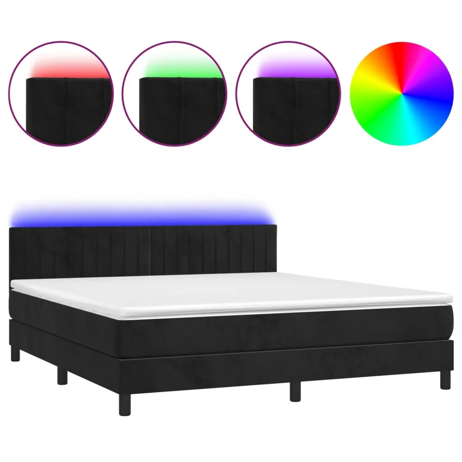 Sommier à lattes de lit avec matelas et LED Noir 180x200 cm - 2