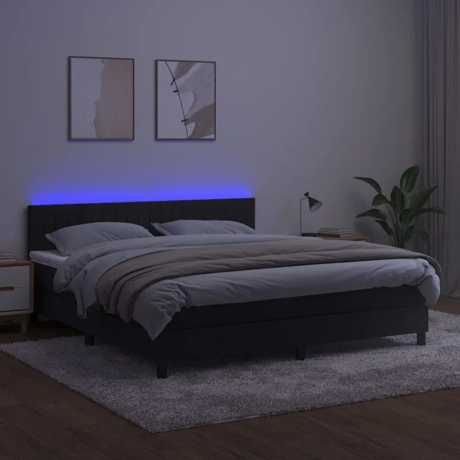 Sommier à lattes de lit avec matelas et LED Noir 180x200 cm - 4