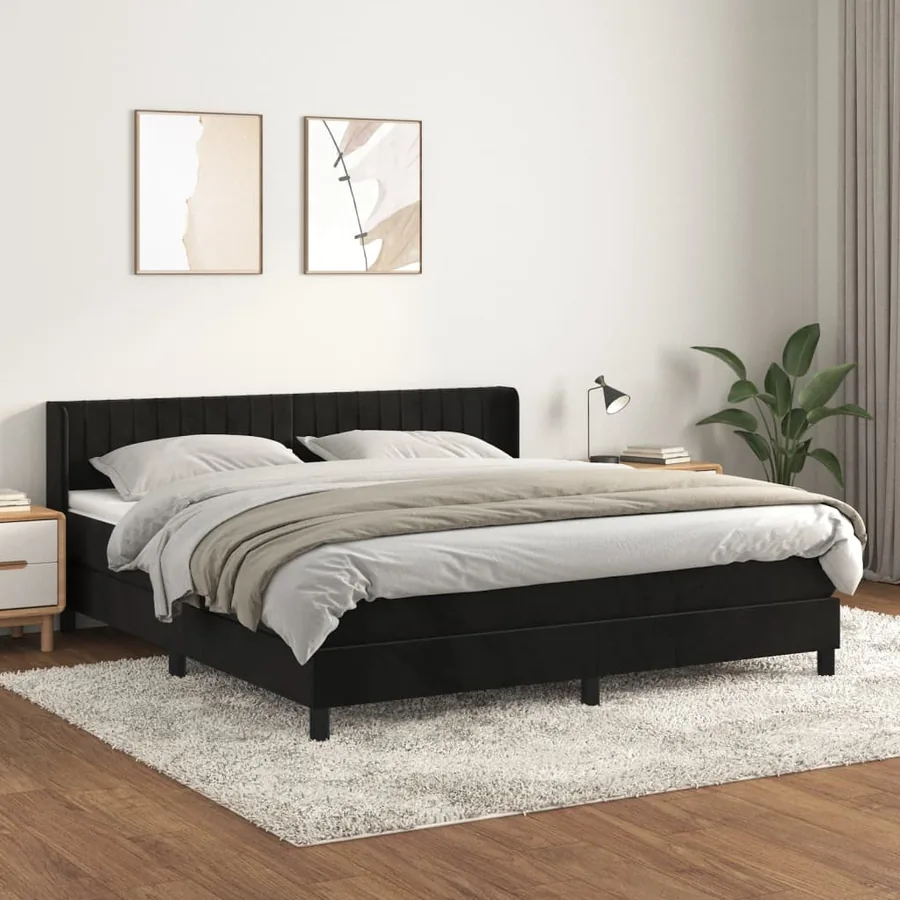 Sommier à lattes de lit avec matelas Noir 180x200 cm Velours