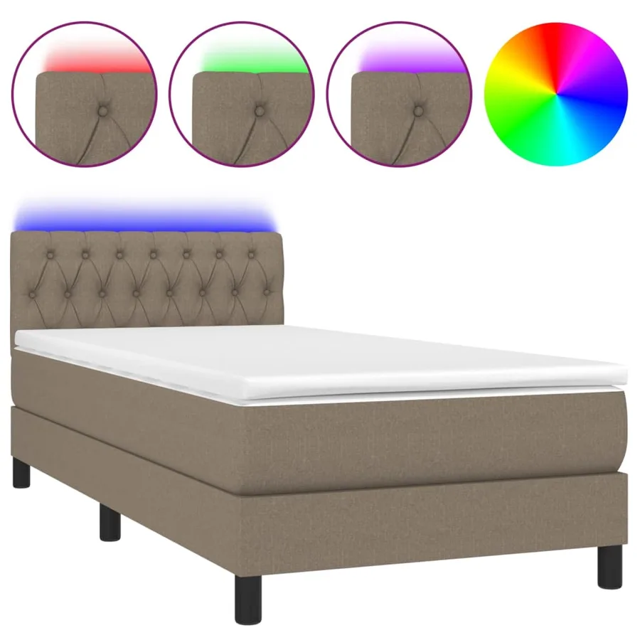 Sommier à lattes de lit avec matelas LED Taupe 100x200 cm Tissu - 2