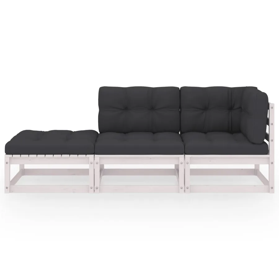 Salon de jardin 3 pcs avec coussins Bois de pin massif - 3