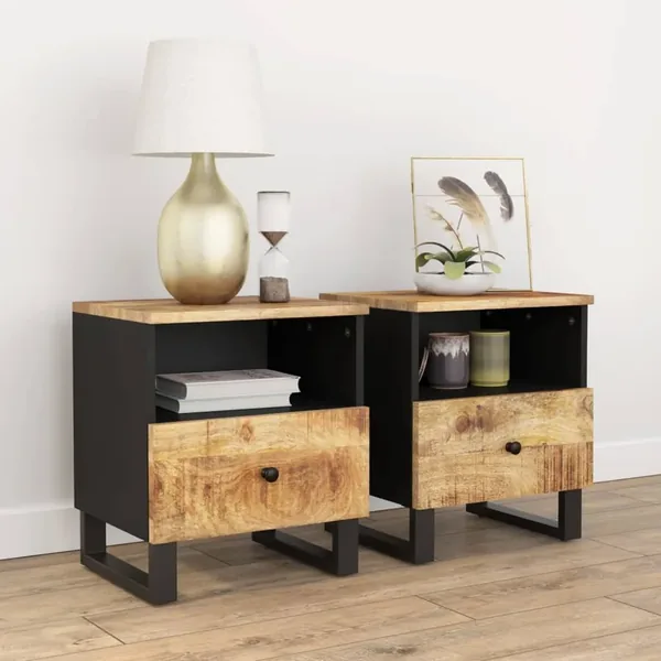 Tables de chevet 2 pcs Bois de manguier solide et d'ingénierie
