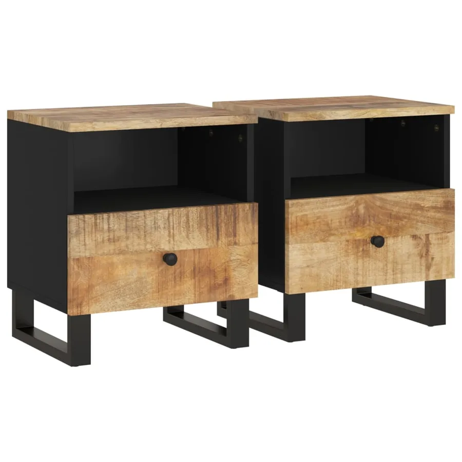 Tables de chevet 2 pcs Bois de manguier solide et d'ingénierie - 2