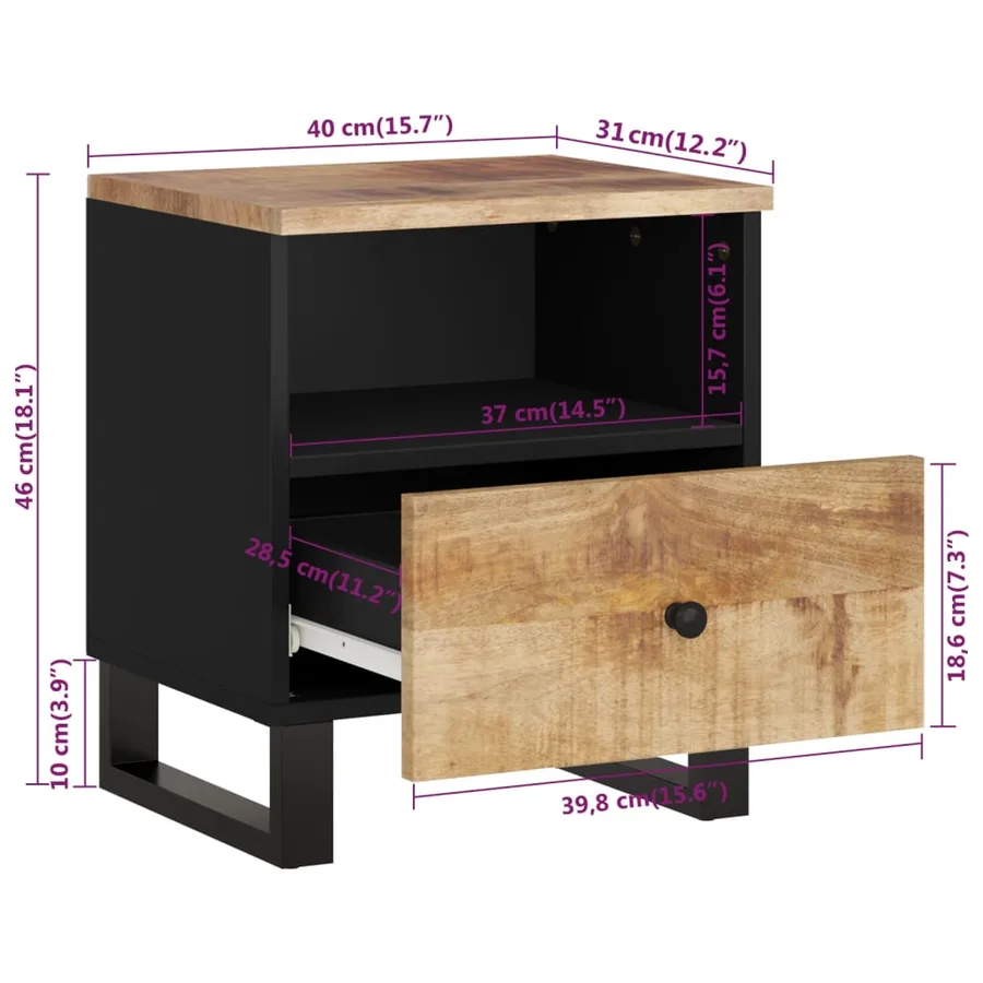 Tables de chevet 2 pcs Bois de manguier solide et d'ingénierie - 9