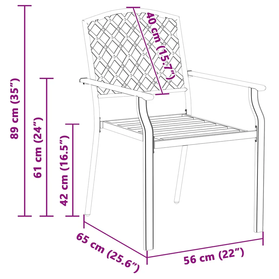 Chaise de jardin 2 pcs Anthracite 56 x 65 x 89 cm Acier - 9