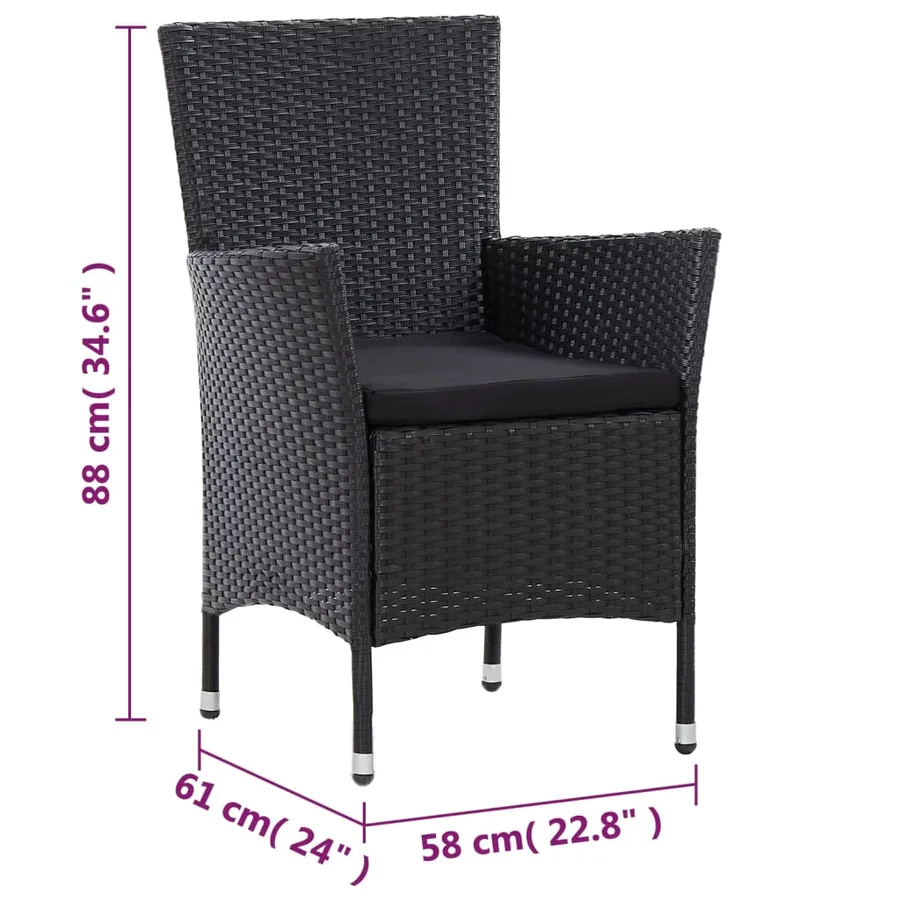 Ensemble à manger d'extérieur 7pcs coussins résine tressée noir - 10