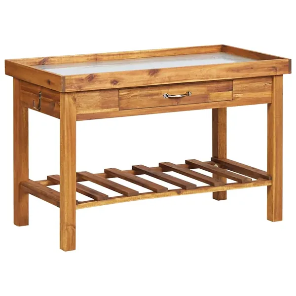 Table de jardin avec dessus en zinc Bois solide d'acacia