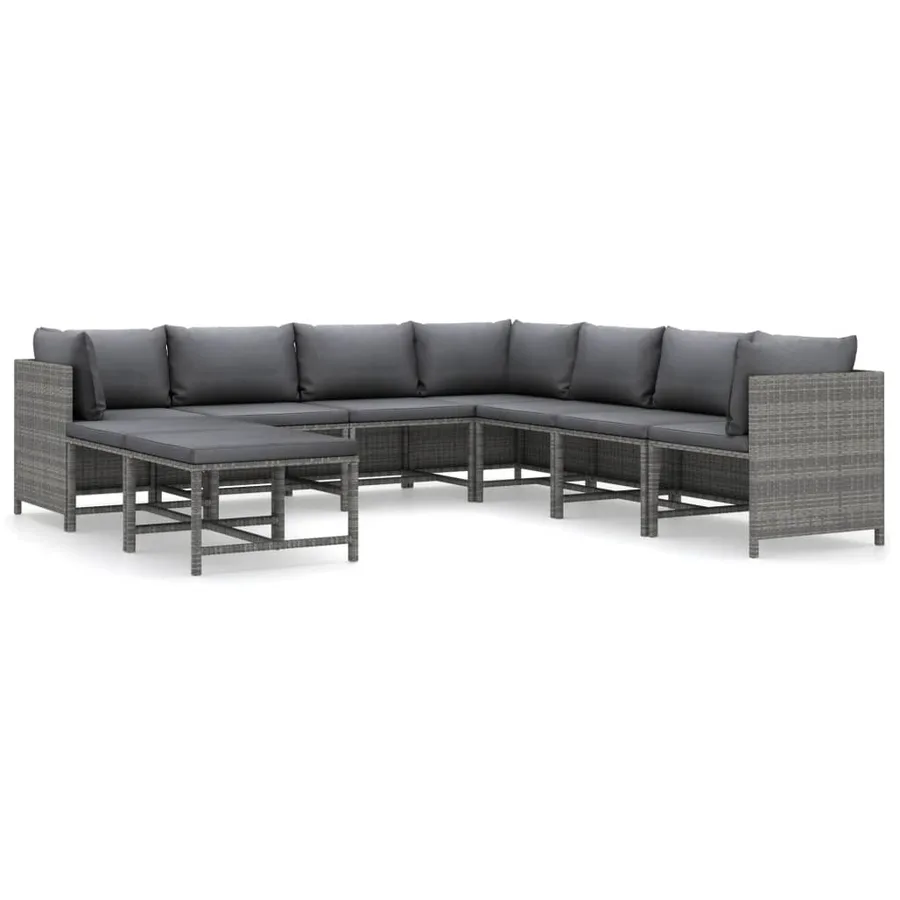 Salon de jardin 9 pcs avec coussins Résine tressée Gris - 2