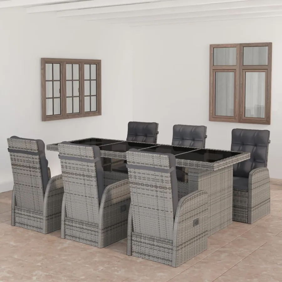 Salon de jardin 7 pcs avec coussins Résine tressée Gris