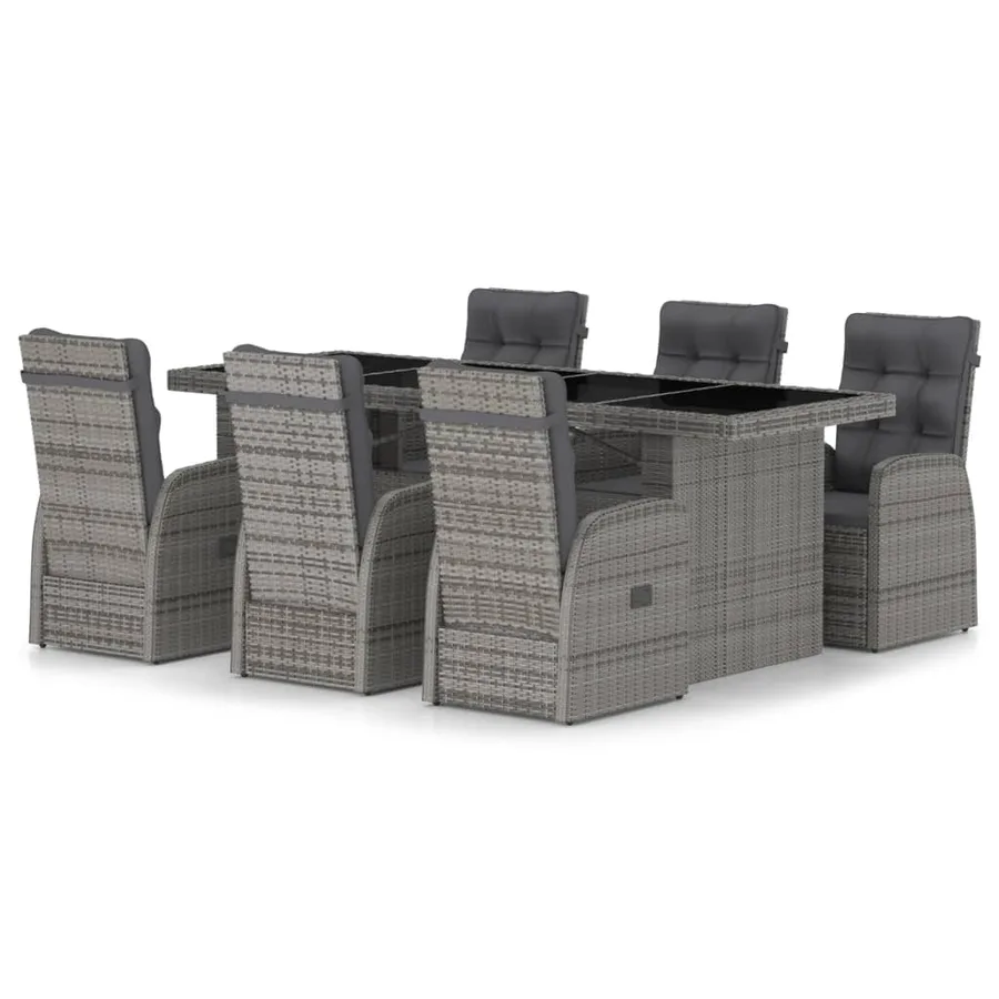 Salon de jardin 7 pcs avec coussins Résine tressée Gris - 2