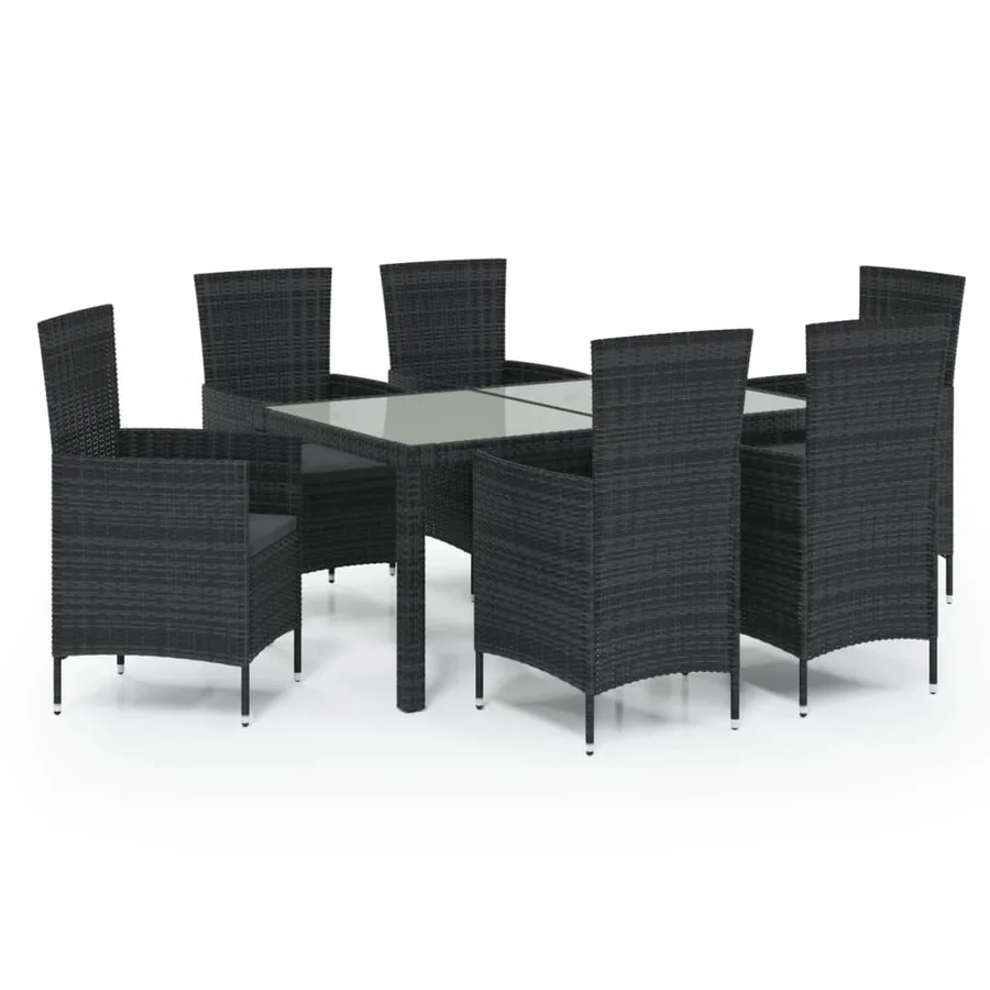 Salon de jardin 7 pcs avec coussins résine tressée noir - 2