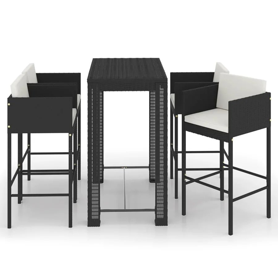 Ensemble de bar de jardin 5 pcs et coussins Résine tressée Noir - 2