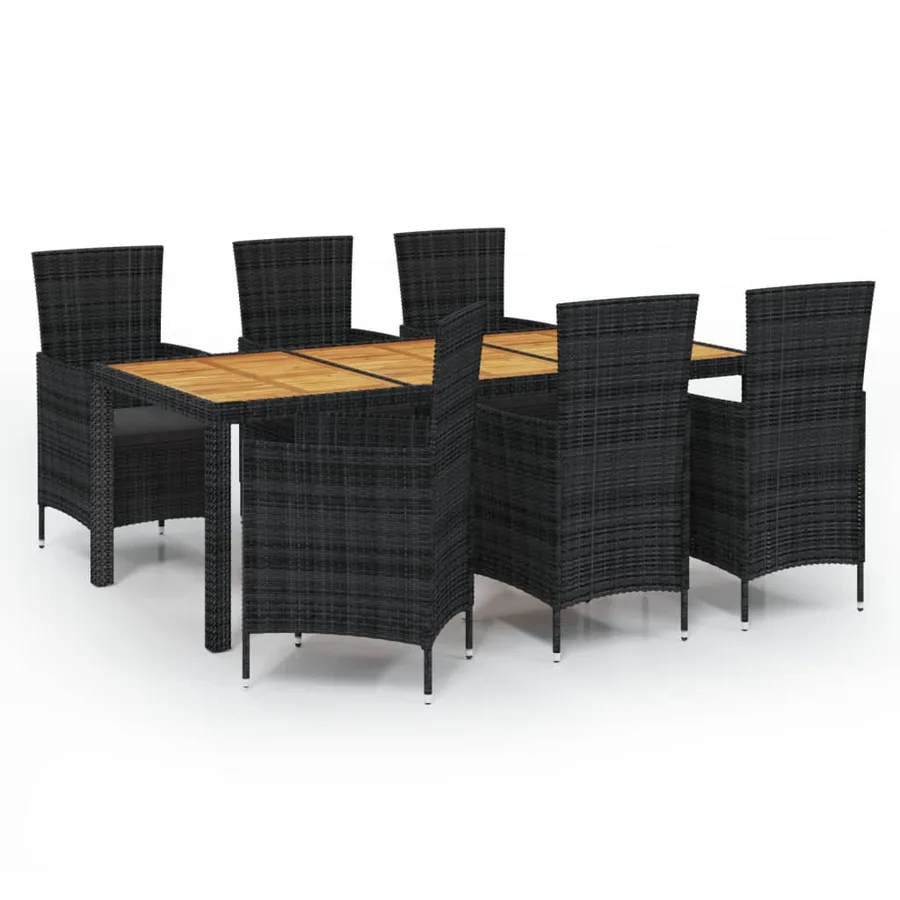 Salon de jardin 7 pcs avec coussins résine tressée noir - 2