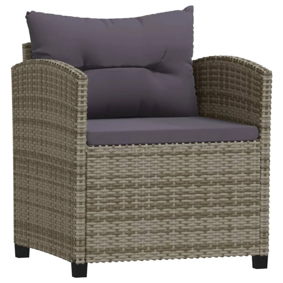 Salon de jardin 7 pcs avec coussins résine tressée gris - 3