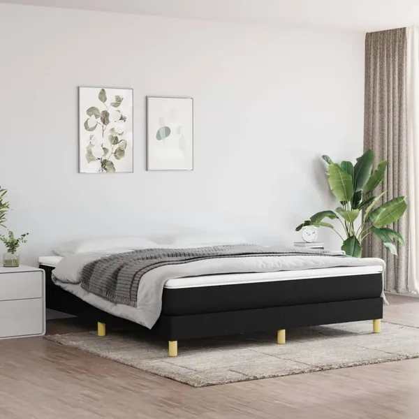 Sommier à lattes de lit avec matelas Noir 180x200 cm Tissu