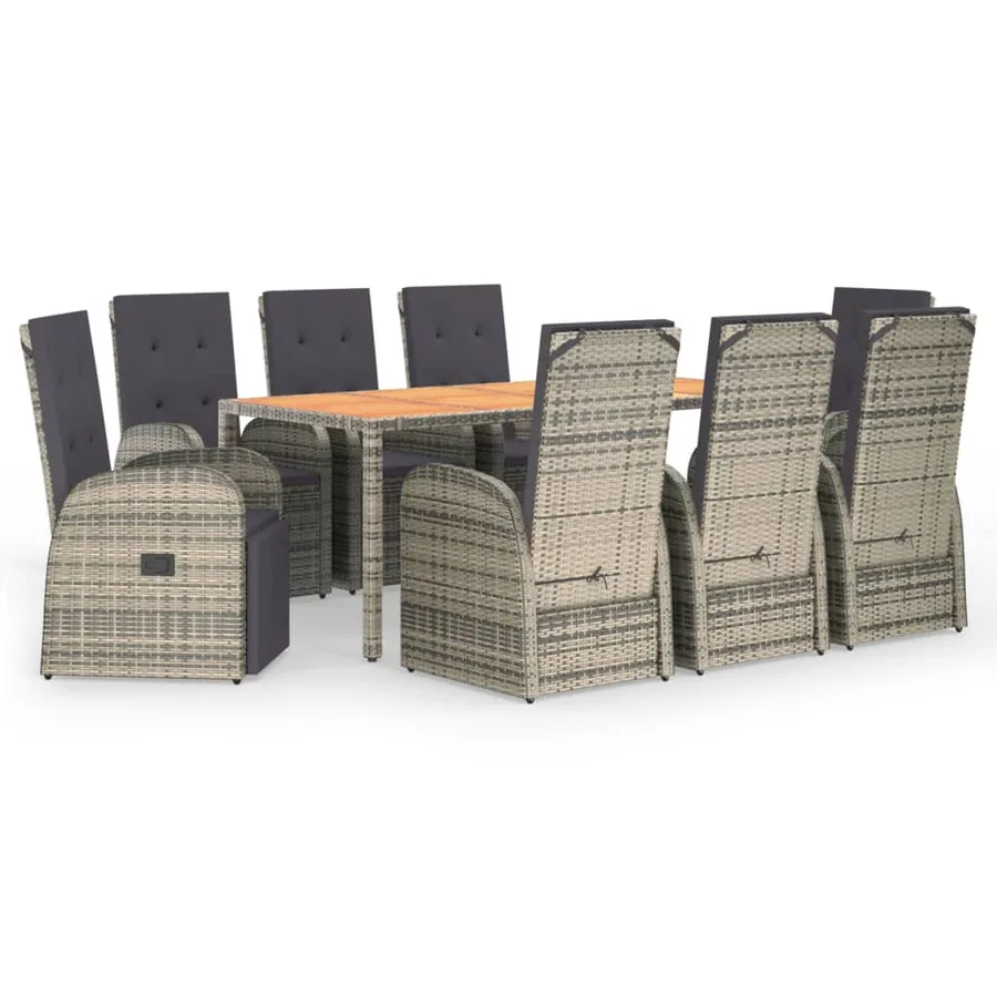 Ensemble à manger de jardin 9 pcs coussins gris résine tressée - 2