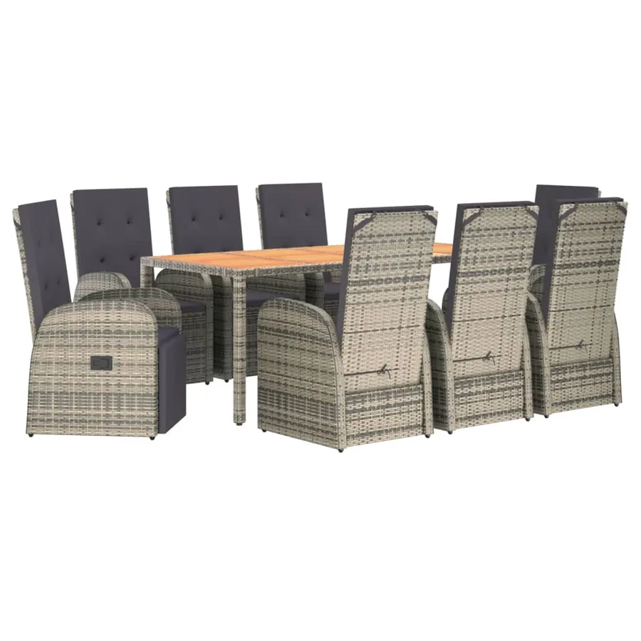 Ensemble à manger de jardin 9 pcs coussins gris résine tressée - 3