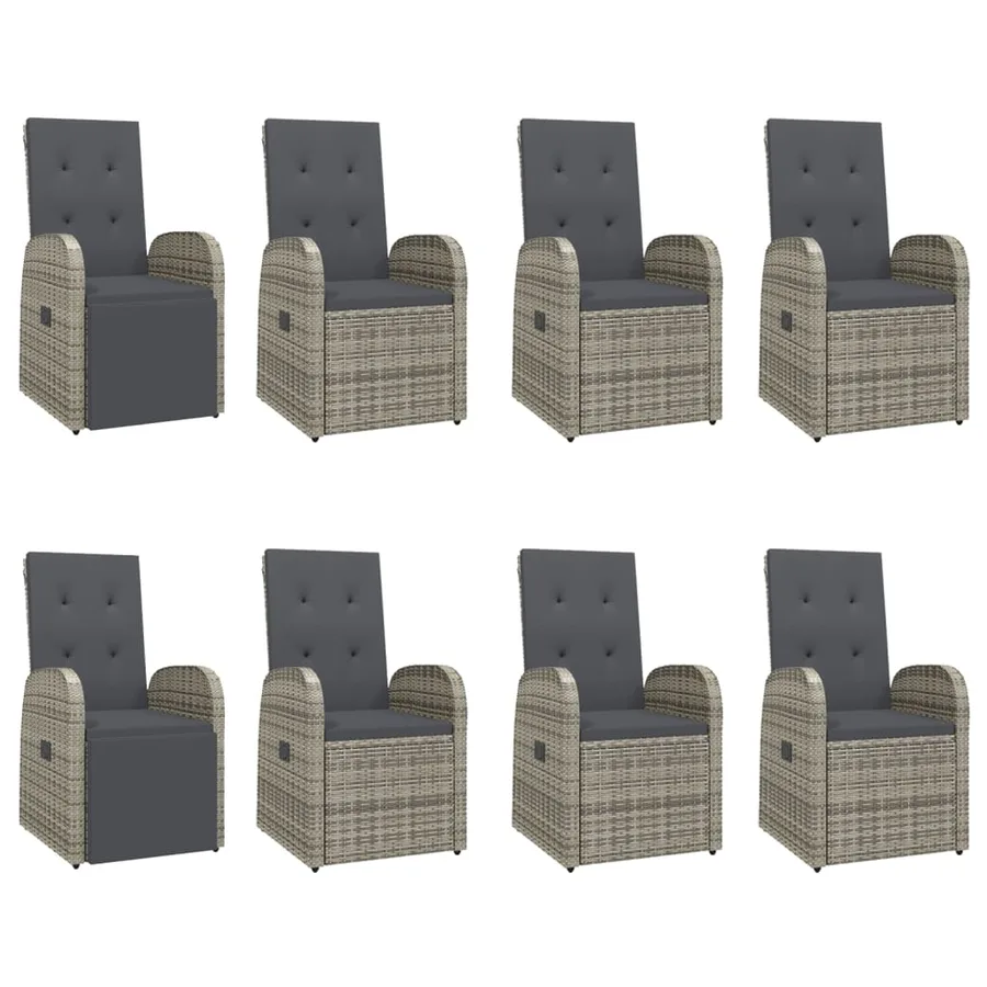 Ensemble à manger de jardin 9 pcs coussins gris résine tressée - 4