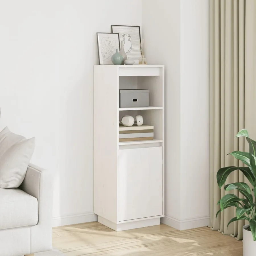 Buffet haut Blanc 37x34x110 cm Bois massif de pin