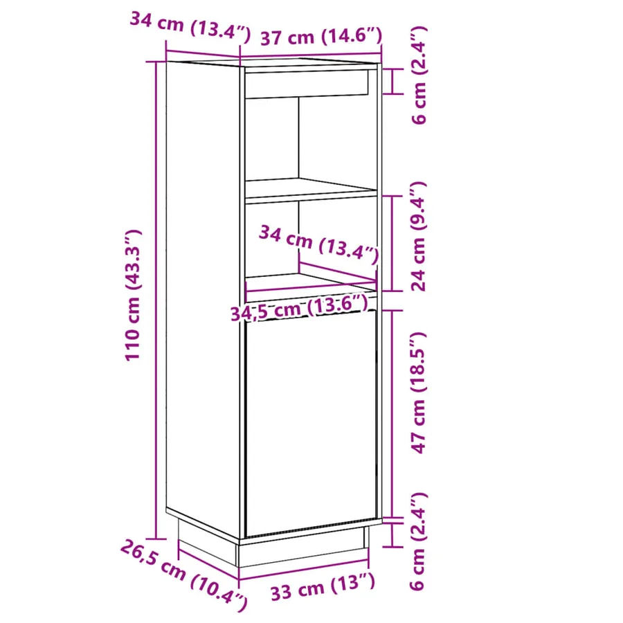 Buffet haut Blanc 37x34x110 cm Bois massif de pin - 11