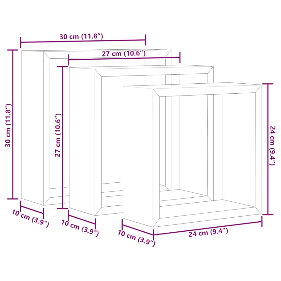 Étagères murales sous forme de cube 3 pcs Gris MDF - 10