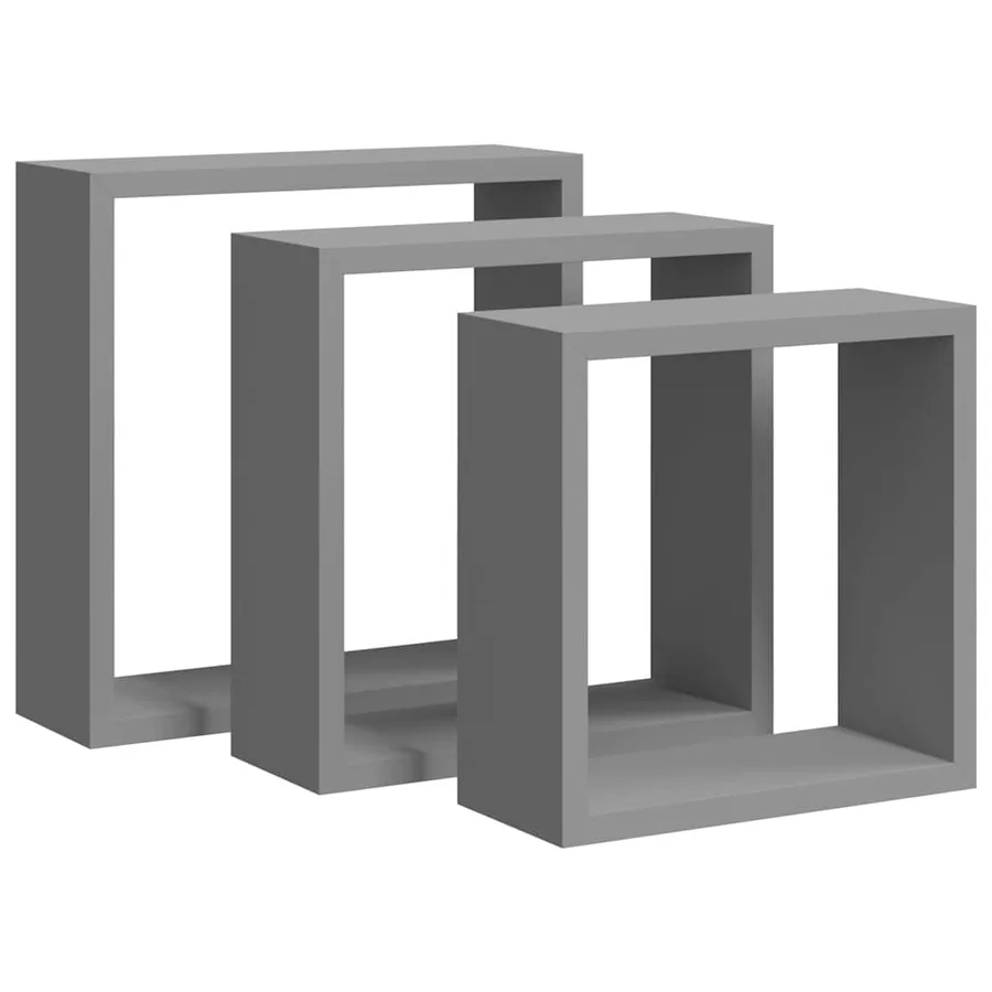 Étagères murales sous forme de cube 3 pcs Gris MDF - 2