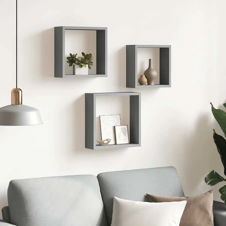 Étagères murales sous forme de cube 3 pcs Gris MDF - 3