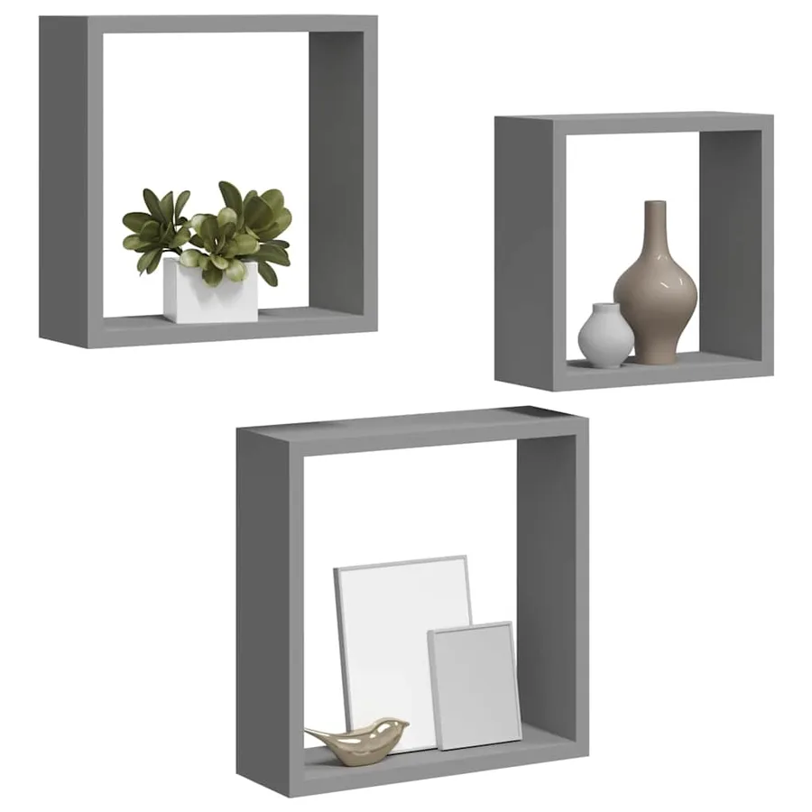Étagères murales sous forme de cube 3 pcs Gris MDF - 4