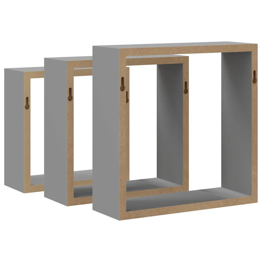 Étagères murales sous forme de cube 3 pcs Gris MDF - 7