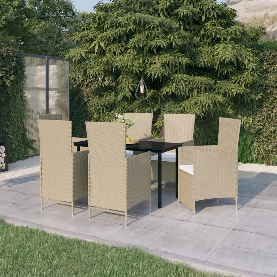 Ensemble à manger de jardin avec coussins 7 pcs Beige