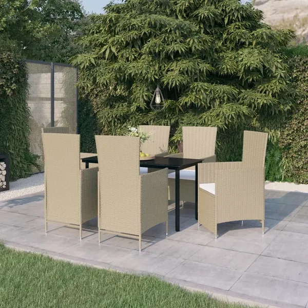 Ensemble à manger de jardin avec coussins 7 pcs Beige