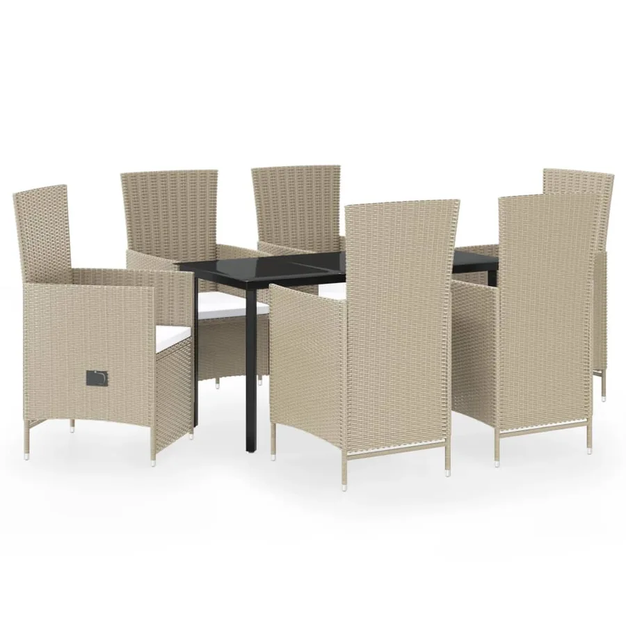 Ensemble à manger de jardin avec coussins 7 pcs Beige - 2
