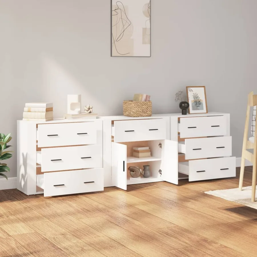 Buffets 3 pcs Blanc Bois d'ingénierie - 3