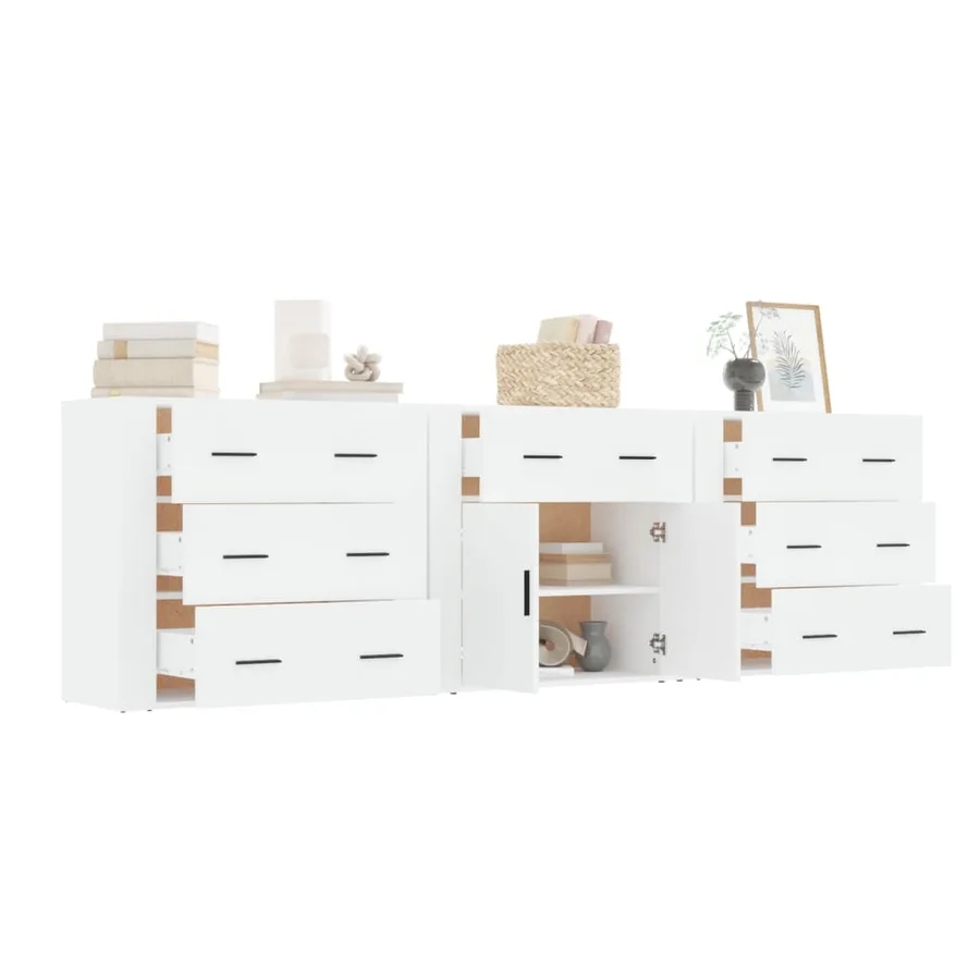 Buffets 3 pcs Blanc Bois d'ingénierie - 4