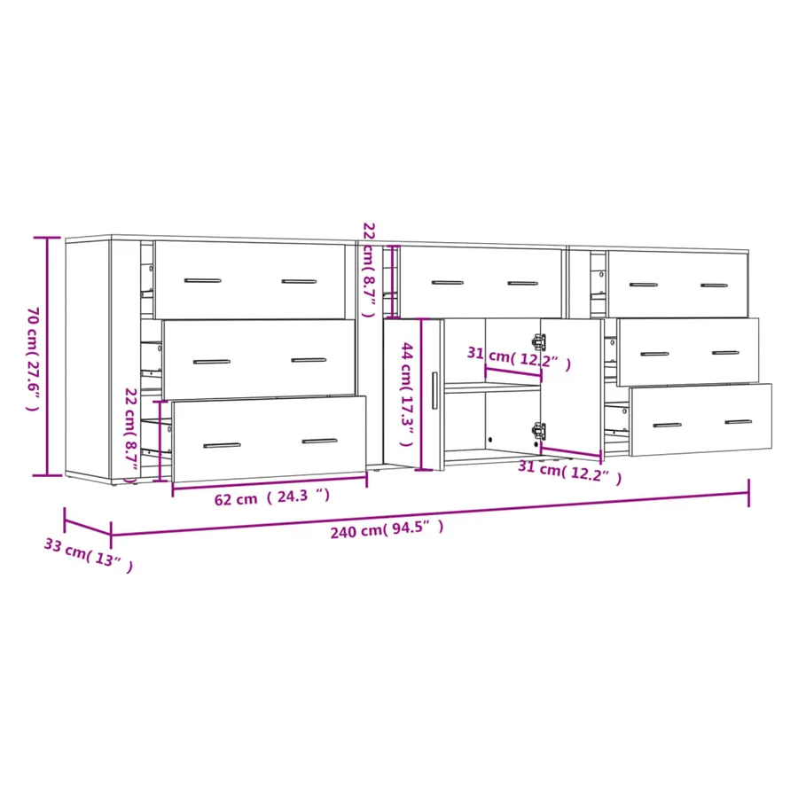 Buffets 3 pcs Blanc Bois d'ingénierie - 9