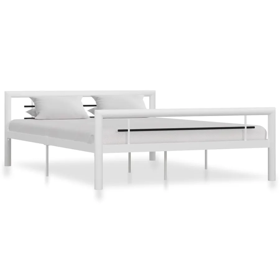 Cadre de lit sans matelas blanc et noir métal 160x200 cm