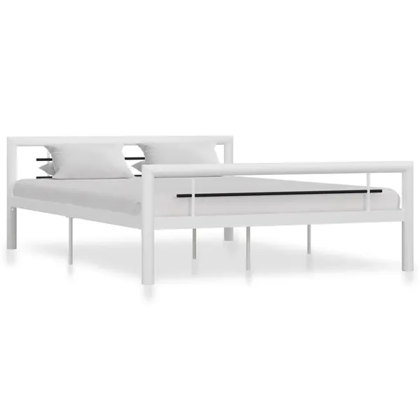 Cadre de lit sans matelas blanc et noir métal 160x200 cm