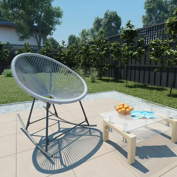 Chaise à bascule d'extérieur forme de lune Gris Résine tressée