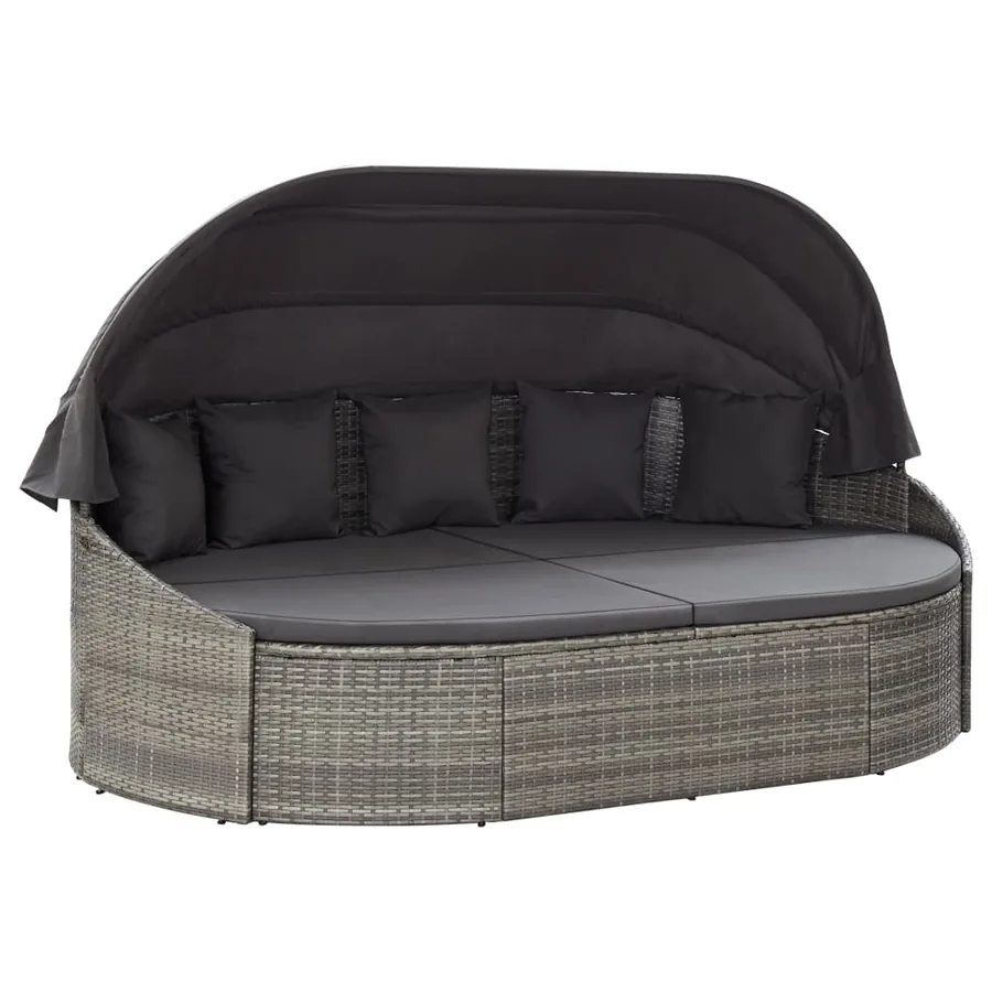 Chaise longue d'extérieur avec auvent Résine tressée Gris