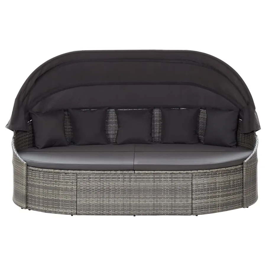 Chaise longue d'extérieur avec auvent Résine tressée Gris - 2