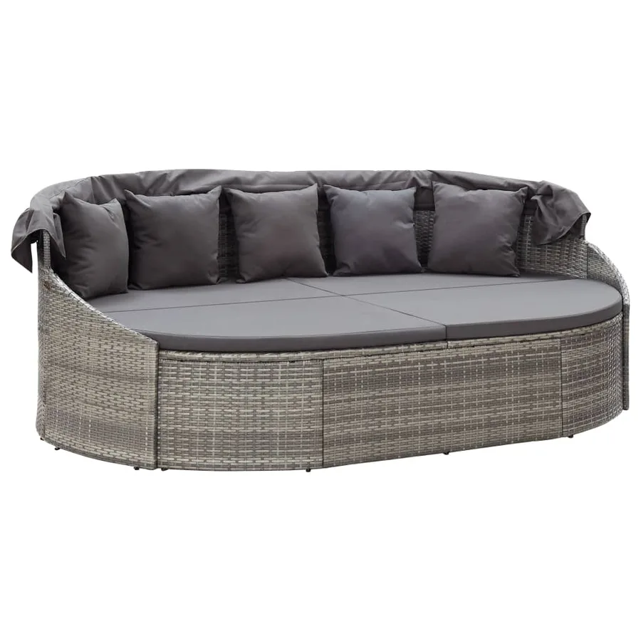 Chaise longue d'extérieur avec auvent Résine tressée Gris - 4