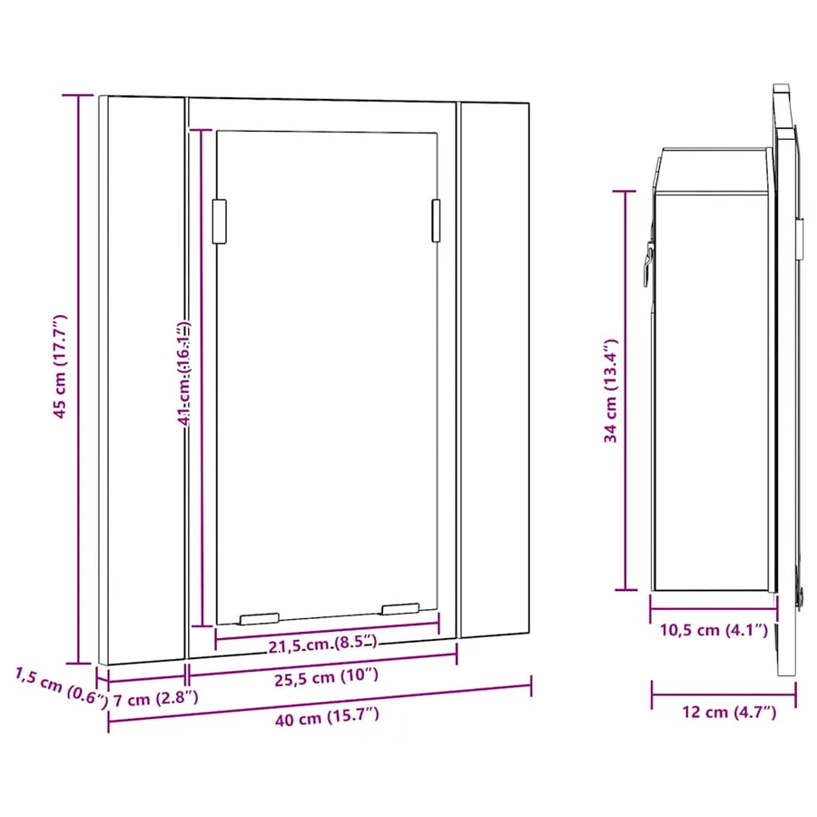 Armoire de salle de bain à miroir LED Gris béton Acrylique - 18