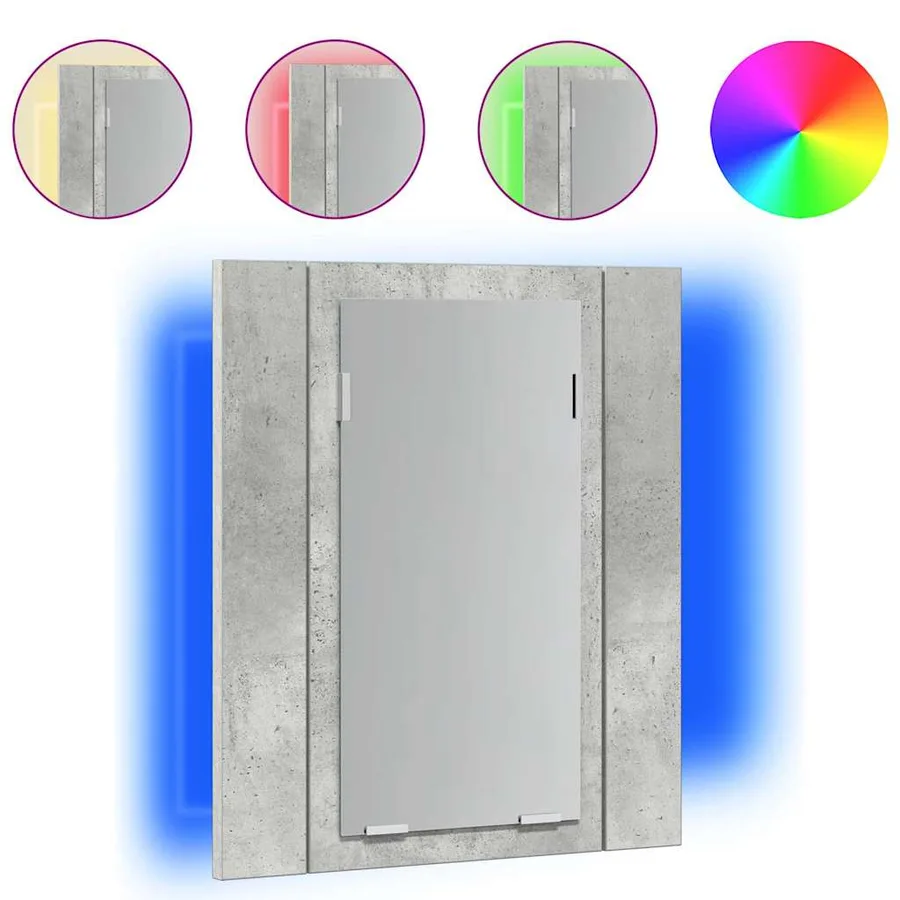 Armoire de salle de bain à miroir LED Gris béton Acrylique - 2