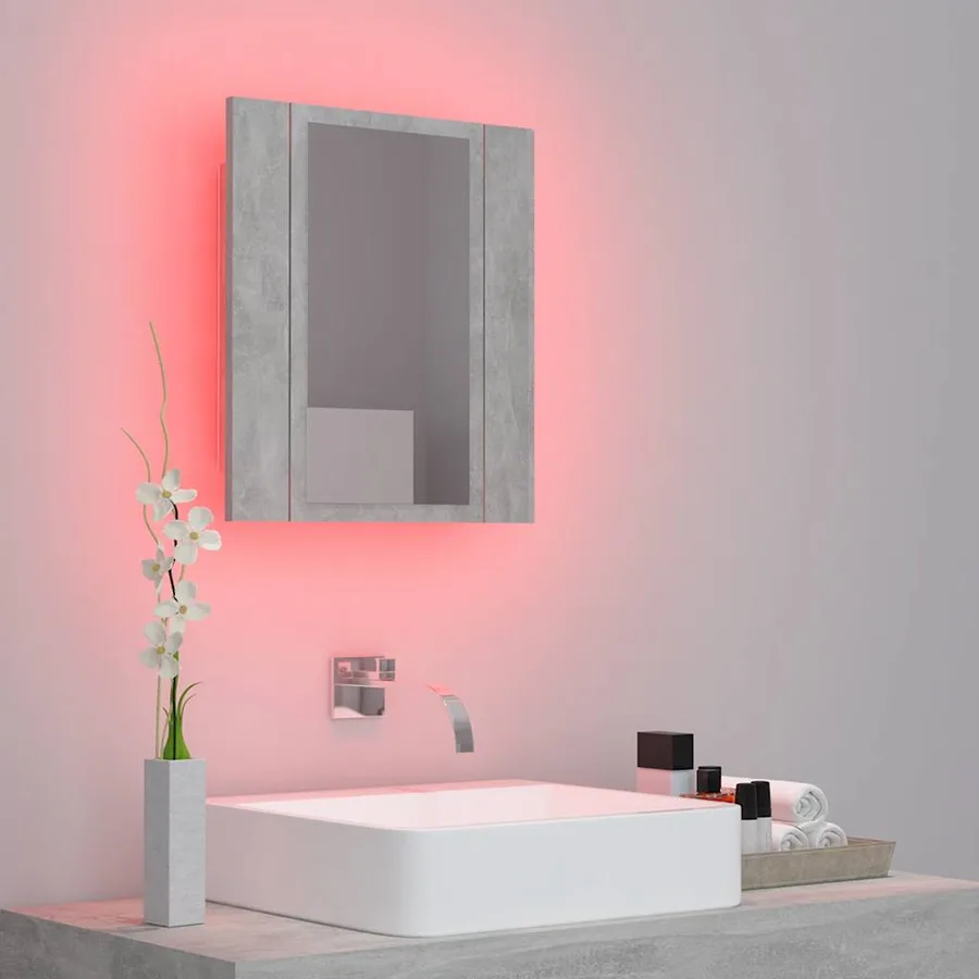 Armoire de salle de bain à miroir LED Gris béton Acrylique - 5