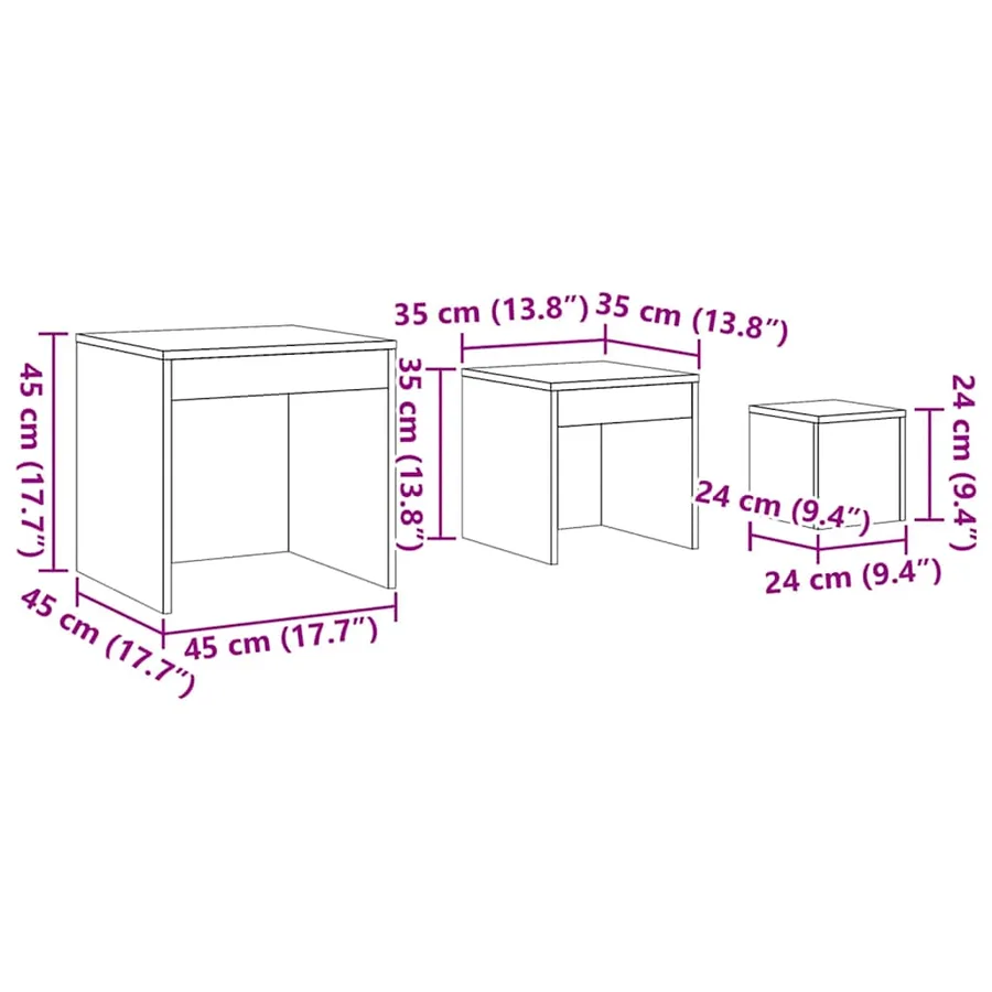 Tables gigognes 3 pcs Chêne fumé Bois d'ingénierie - 11