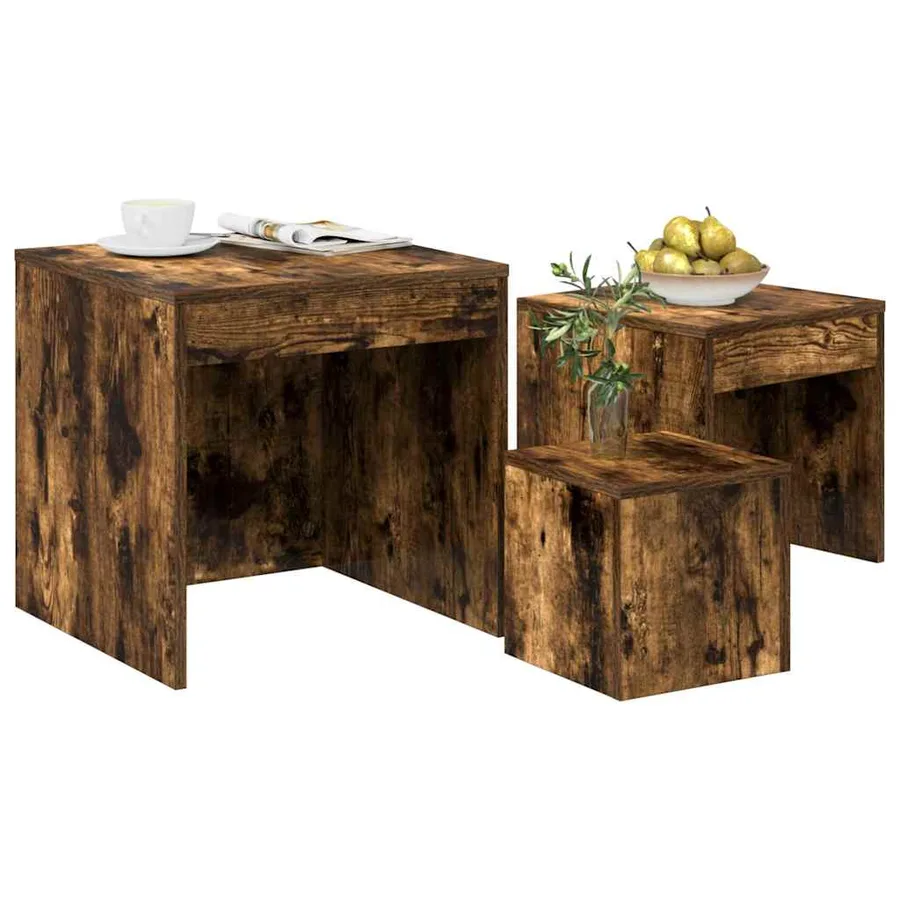 Tables gigognes 3 pcs Chêne fumé Bois d'ingénierie - 4