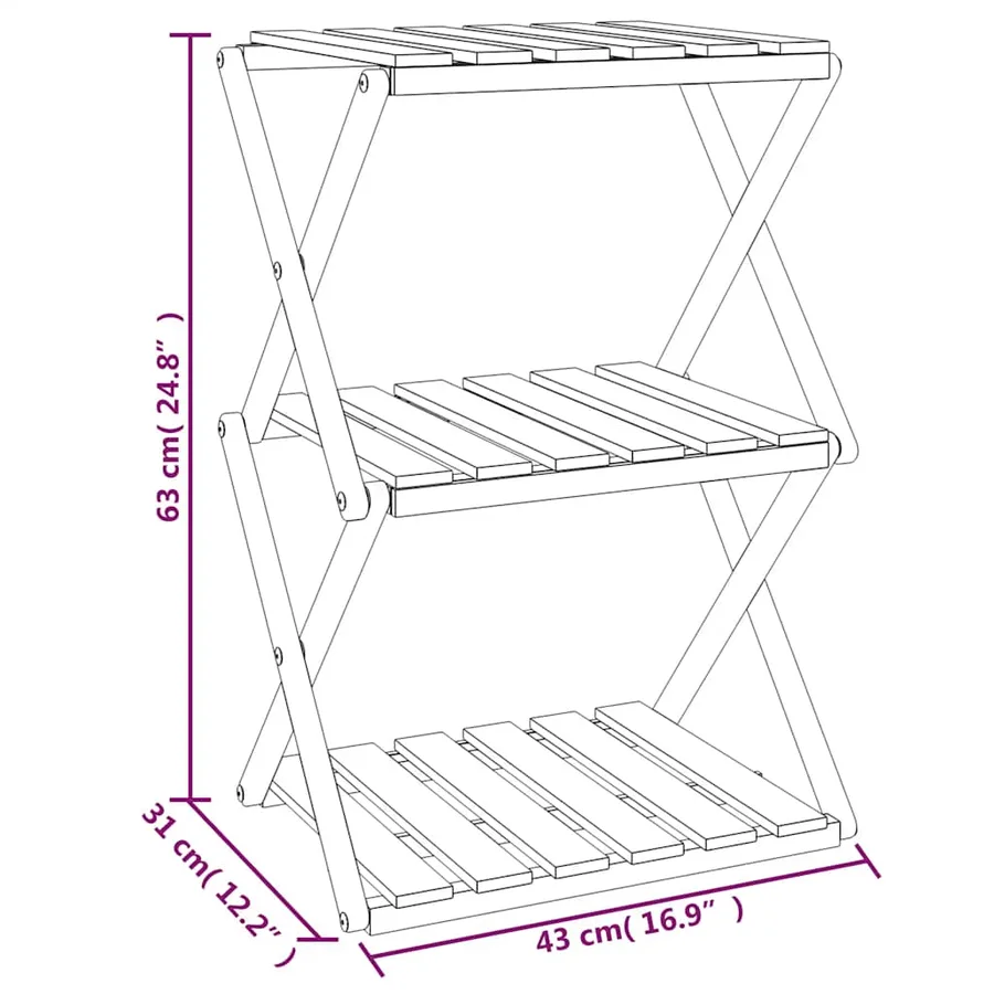 Étagère pliable à 3 niveaux Marron 43x31x63 cm Bois d'acacia - 11